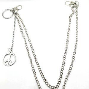 Double Layer Peace Sign Pants Or Wallet Chain 19" Silver Tone